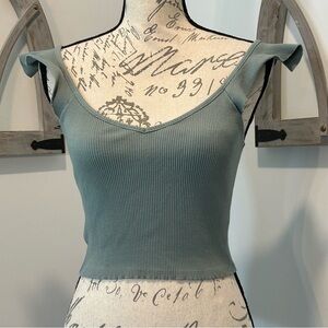 Vestique Ribbed Tank Top Fluttery Shoulder Straps V Neck Stretchy Size Large